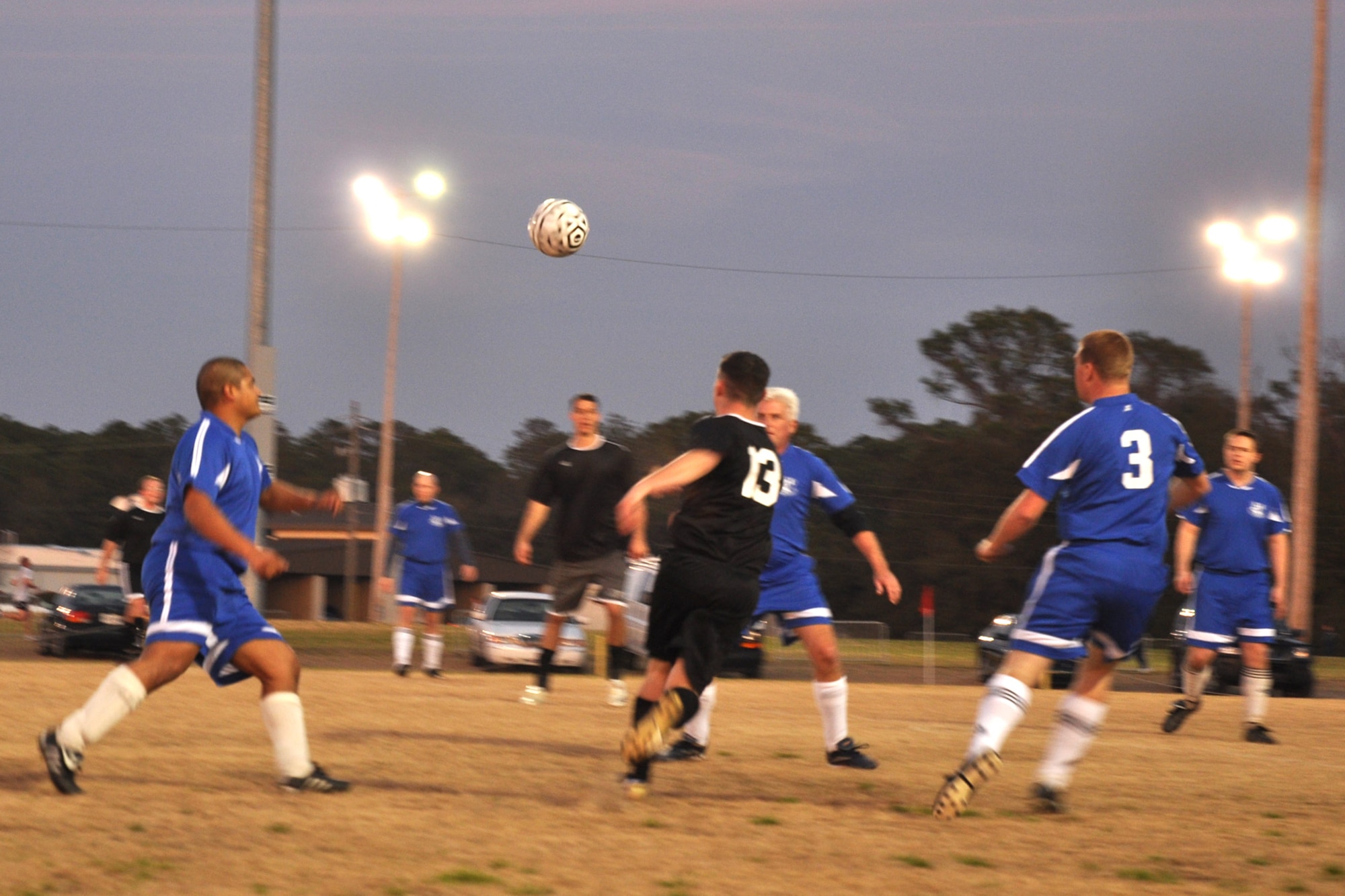 EGLIN AIR FORCE BASE, Fla. -- In the inaugural game kicking off the Intramural Soccer Season Feb. 9, the 308th Armament Systems Wing  and the Air Force Research Laboratory competed in heated head-to-head battle settling with a tie. (U.S. Air Force photo/ Airman Anthony Jennings)