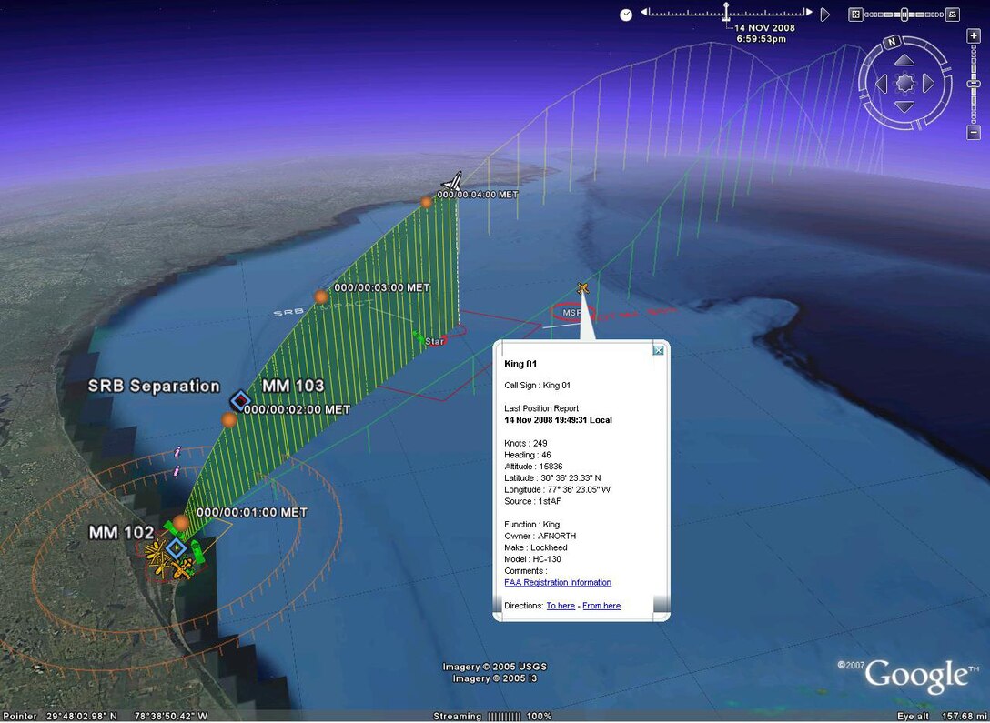 This graphic depicts mapping software that can now be used by the space shuttle's Joint Task Force commander to assist him in visually tracking airborne and ground-based search and rescue assets during launches.  