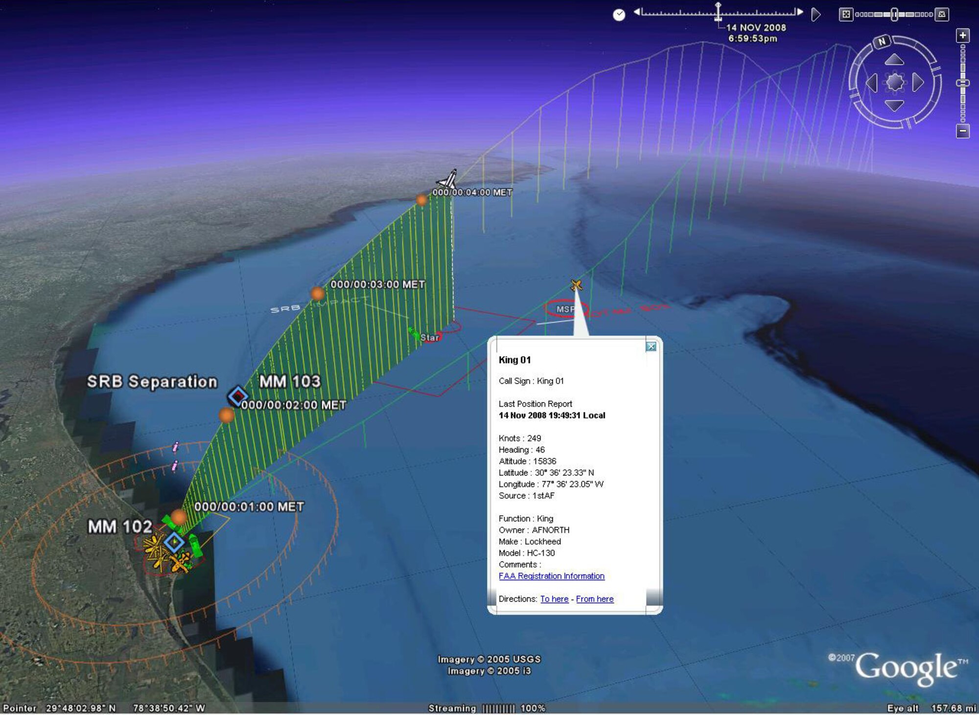 This graphic depicts mapping software that can now be used by the space shuttle's Joint Task Force commander to assist him in visually tracking airborne and ground-based search and rescue assets during launches.  