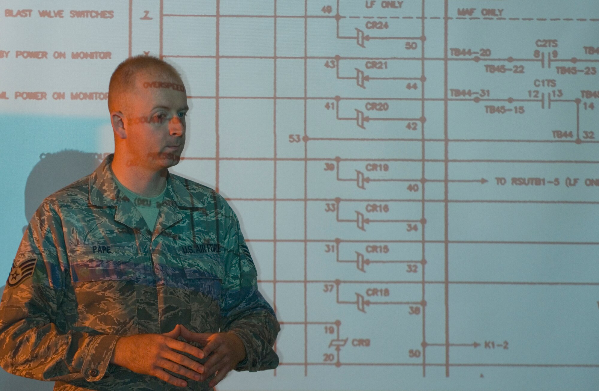 VANDENBERG AIR FORCE BASE, Calif. --  Staff Sgt. Jace Pape instructs technical school students at the 532nd Training Squadron here. (U.S. Air Force photo/Staff Sgt. Vanessa Valentine)