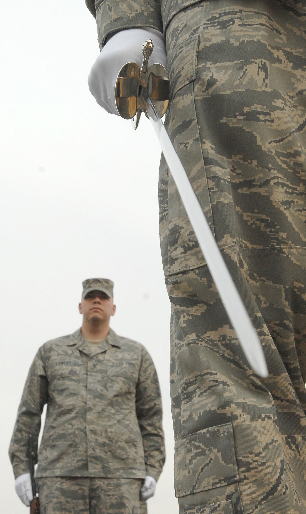 Airman Basic Steven Lowery of the U.S Air Force Honor Guard Stands at attention during a training session Feb. 10 at the National Air Force Memorial. More than 90 ceremonial guardsmen participated in the practice of the arrival and wreath laying ceremonies that will take place at the memorial through the year. The ceremonies are attended by senior military leaders from all over the world. (U.S Air Force photo by Senior Airman Alexandre Montes)