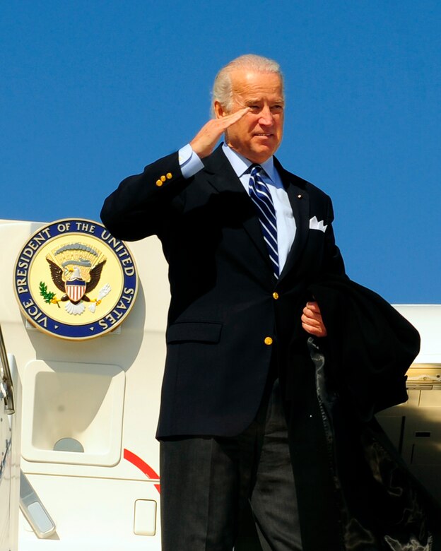 LANGLEY AIR FORCE BASE, Va. --  Vice President Joe Biden salutes Airmen here Feb. 6.  The vice president stopped by Langley on his way to a conference in Williamsburg, Va. (U.S. Air Force photo/Senior Airman Vernon Young)
