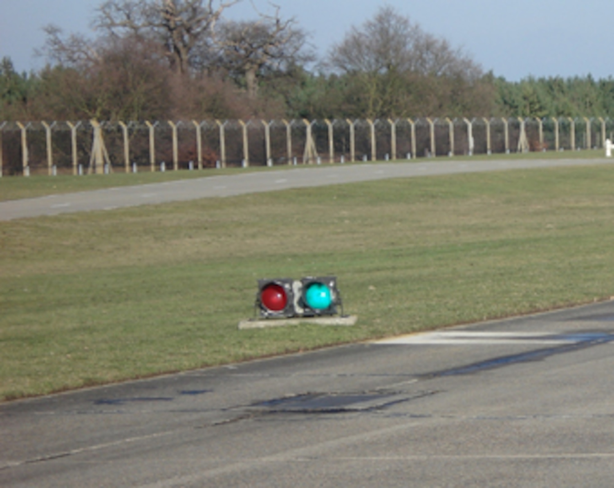 An Instrument Landing System stop light (Photo courtesy of 48th Operations Support Squadron)