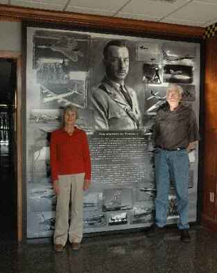 Mary Troff, daughter of Lt. Francis B. Tyndall, visited the base yesterday with her husband Fredric Troff to view some of the installation named after her father.  The Lieutenant was a fighter pilot during World War One and was credited with shooting down four German planes well behind enemy lines.  Tyndall Air Force Base was named after Lieutenant Tyndall in 1941, eleven years after his death.