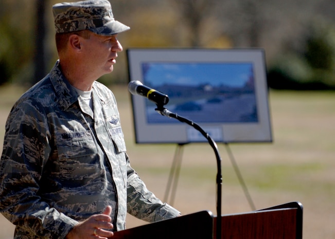 Col. John "Red" Millander speaks at the ground breaking ceremony for the new Brig. Gen. Thomas R. Mikolajcik Child Development Center here Feb 13. The new facility will replace the existing 38-year-old CDC and will accommodate more than 300 children and will be more than two-and-a-half times the present center's current capacity. Colonel Millander is the Commander of the 437th Airlift Wing. (U.S. Air Force photo/Senior Airman Timothy Taylor)