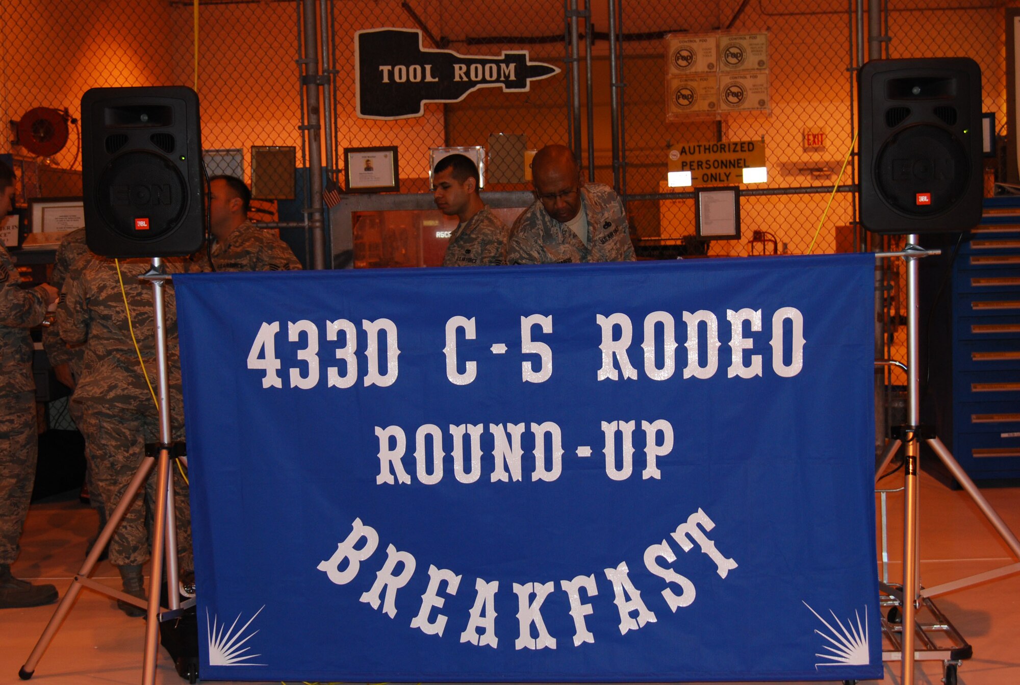 While the city of San Antonio enjoys the events surrounding the San Antonio Rodeo and Stock Show, many members of the 433rd Airlift Wing miss the events to keep the Air Force Reserve mission at Lackland Air Force Base going. So, each year the Alamo Wing celebrates with a Cowboy Breakfast of their own. The event serves to remind Alamo Wing members that the unit is a vital part of the community and provides a little time out of a normally busy schedule to have a little fun while observing a San Antonio tradition. (U.S. Air Force Photo/Master Sergeant Collen McGee)
