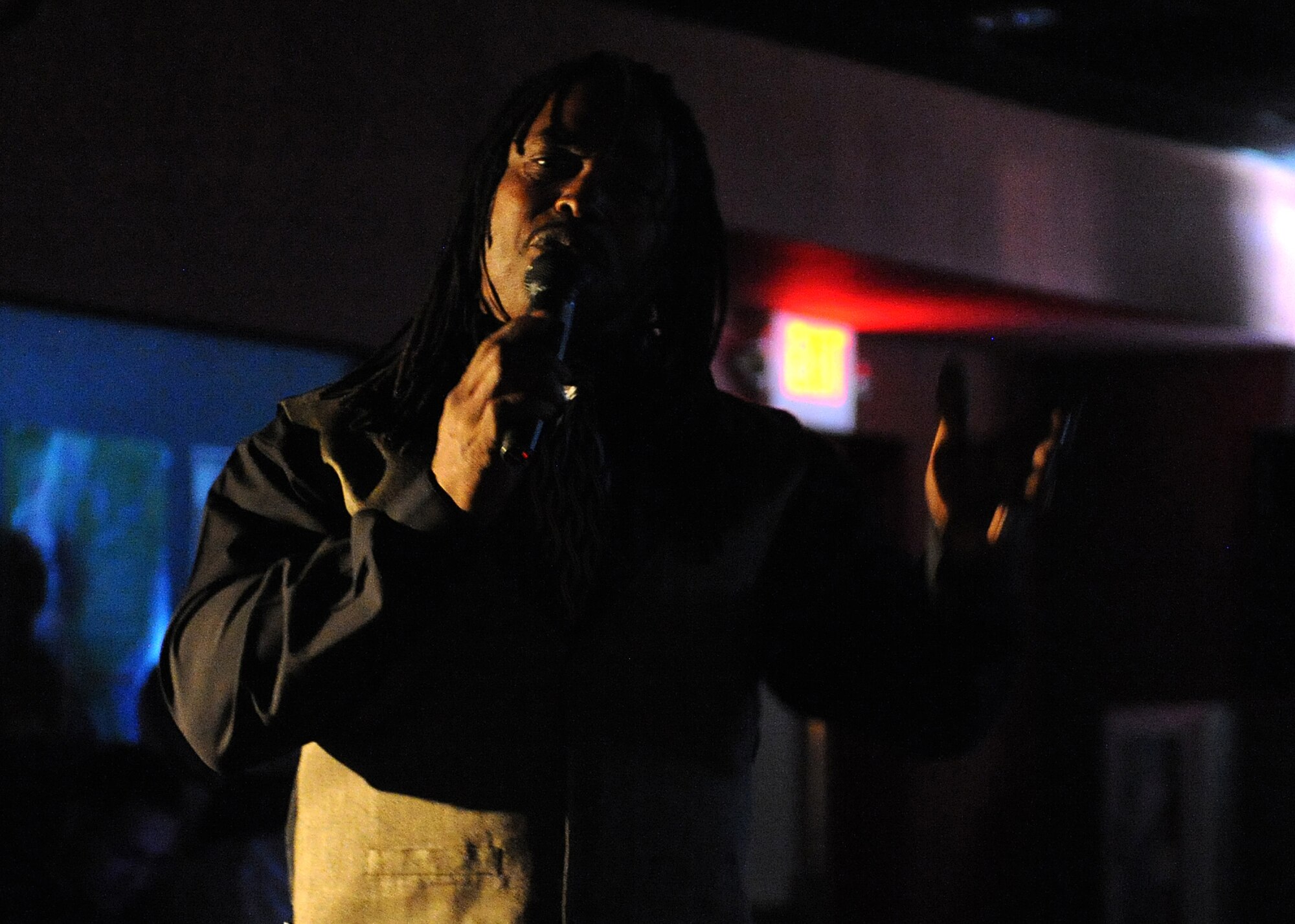 Mr. Skip Hoffman, 49 Logistics Readiness Squadron performs at the "Spoken Word 2009" presented by the African American Heritage Committee at Holloman Air Force Base, N.M., Feb. 9. The event featured some of Holloman's finest poets, dancers and singers. (U.S. Air Force photo/Senior Airman Michael Means)