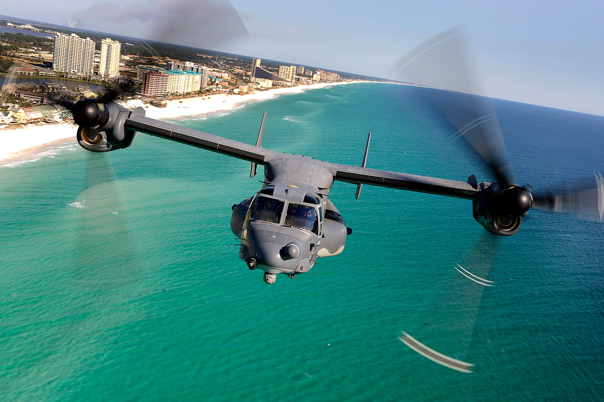 CV-22s, like the one shown here, had an opportunity to fly with A-10 Thunderbolt IIs during a training exercise recently at Hurlburt Field, Fla.  (U.S. Air Force photo/Senior Airman Julianne Showalter)