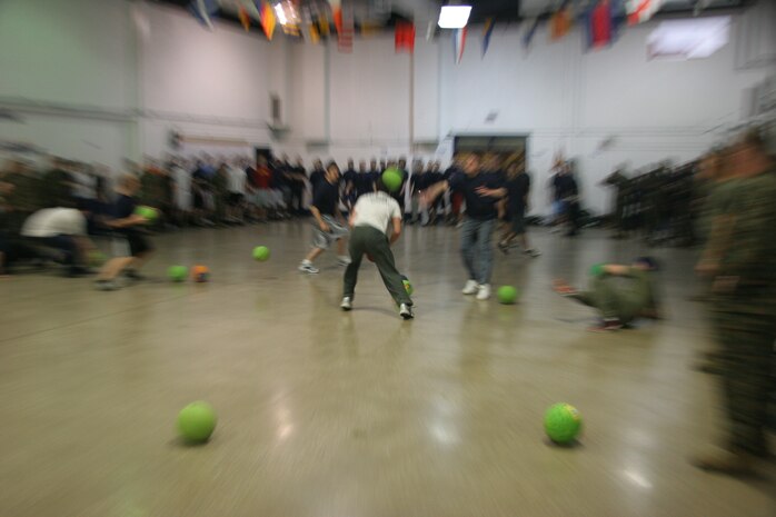 Dodgeball was not part of the official field meet scoring, but both the recruiters and poolees played for station pride during Recruiting Station Milwaukee's annual field meet held at the reserve center here Feb. 14.