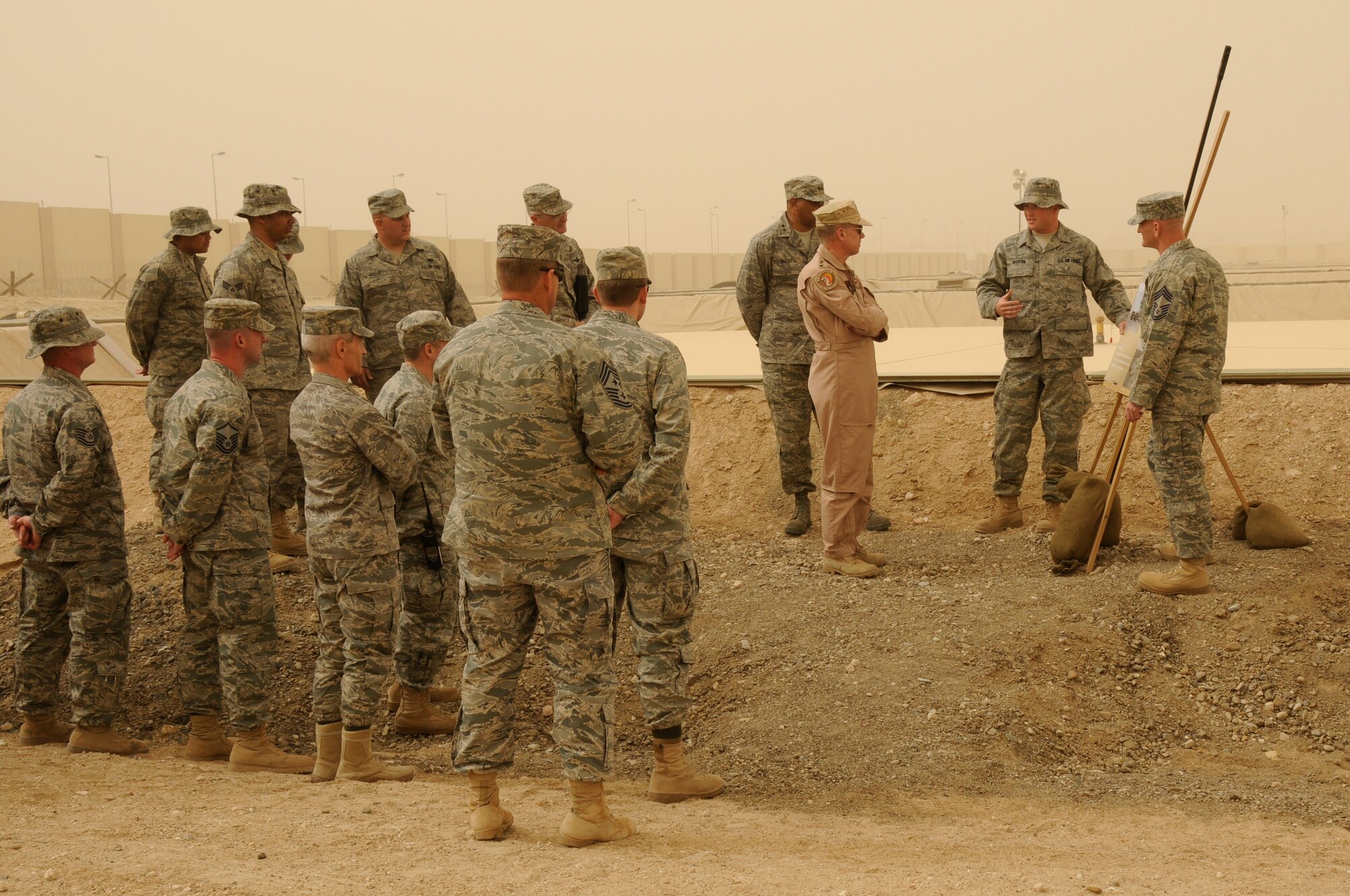 SOUTHWEST ASIA - Gen. Donald J. Hoffman, Air Force Material Command, commander, visits the 380th Expeditionary Logistics Readiness Squadron, fuels flight, Feb 12. General Hoffman was able to learn what the 380th ELRS brings to the war on terror. General Hoffman is touring the AOR to see each bases capability. (U.S. Air Force photo by Senior Airman Brian J. Ellis) (Released)