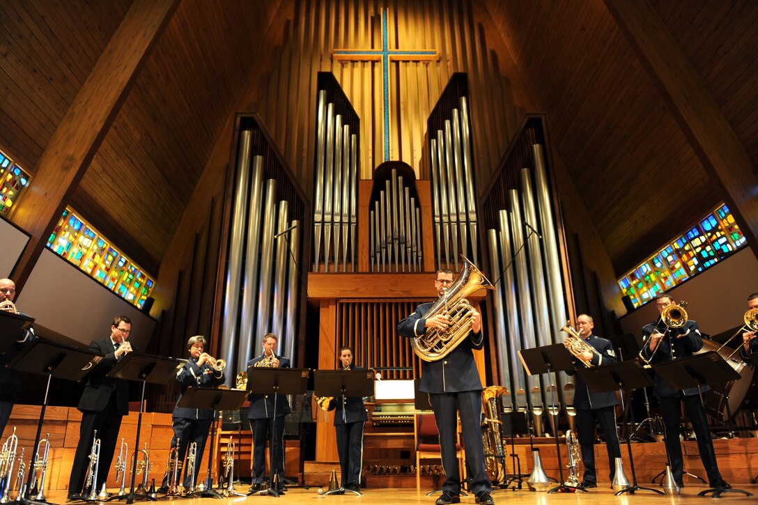 Staff Sgt. Mark Barnette performs Ionel's "Rumanian Dance No. 2" tuba solo during Brass in Blue's performance at the Organ Vespers Series.