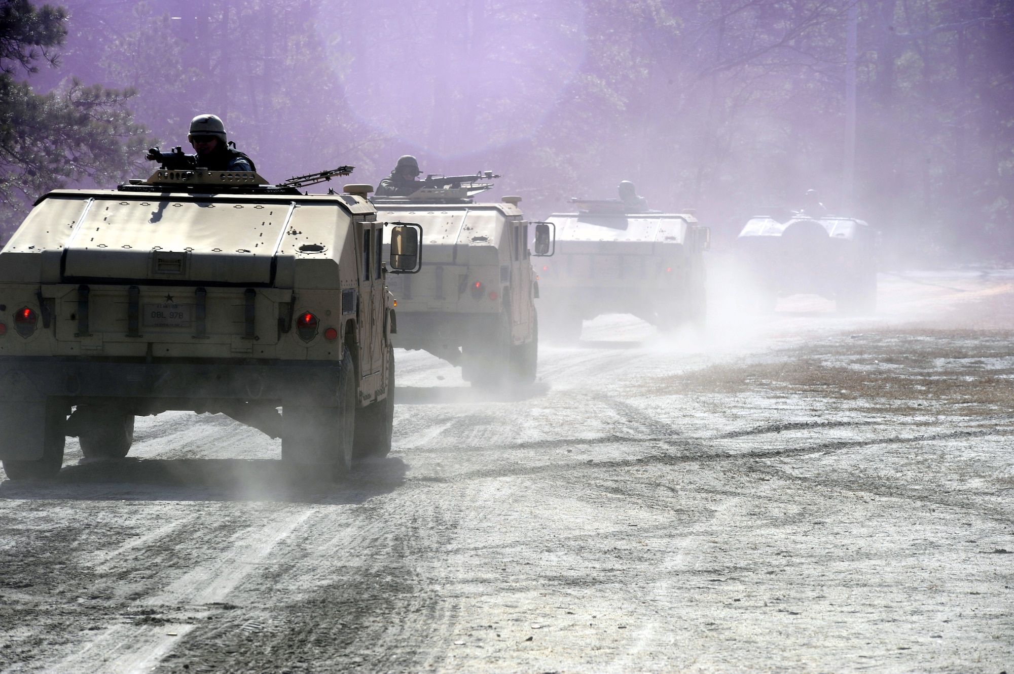 Students in the Air Force Advanced Contingency Skills Training Course participate in a scenario during convoy operations training on Feb. 17, 2009, at a range on Fort Dix, N.J.  The course is taught by the U.S. Air Force Expeditionary Center's 421st Combat Training Squadron, also at Fort Dix.  The course prepares Airmen for upcoming deployments through training in everything from convoy operations and combat first aid to patrolling and tactics.  (U.S. Air Force Photo/Staff Sgt. Nathan Bevier)