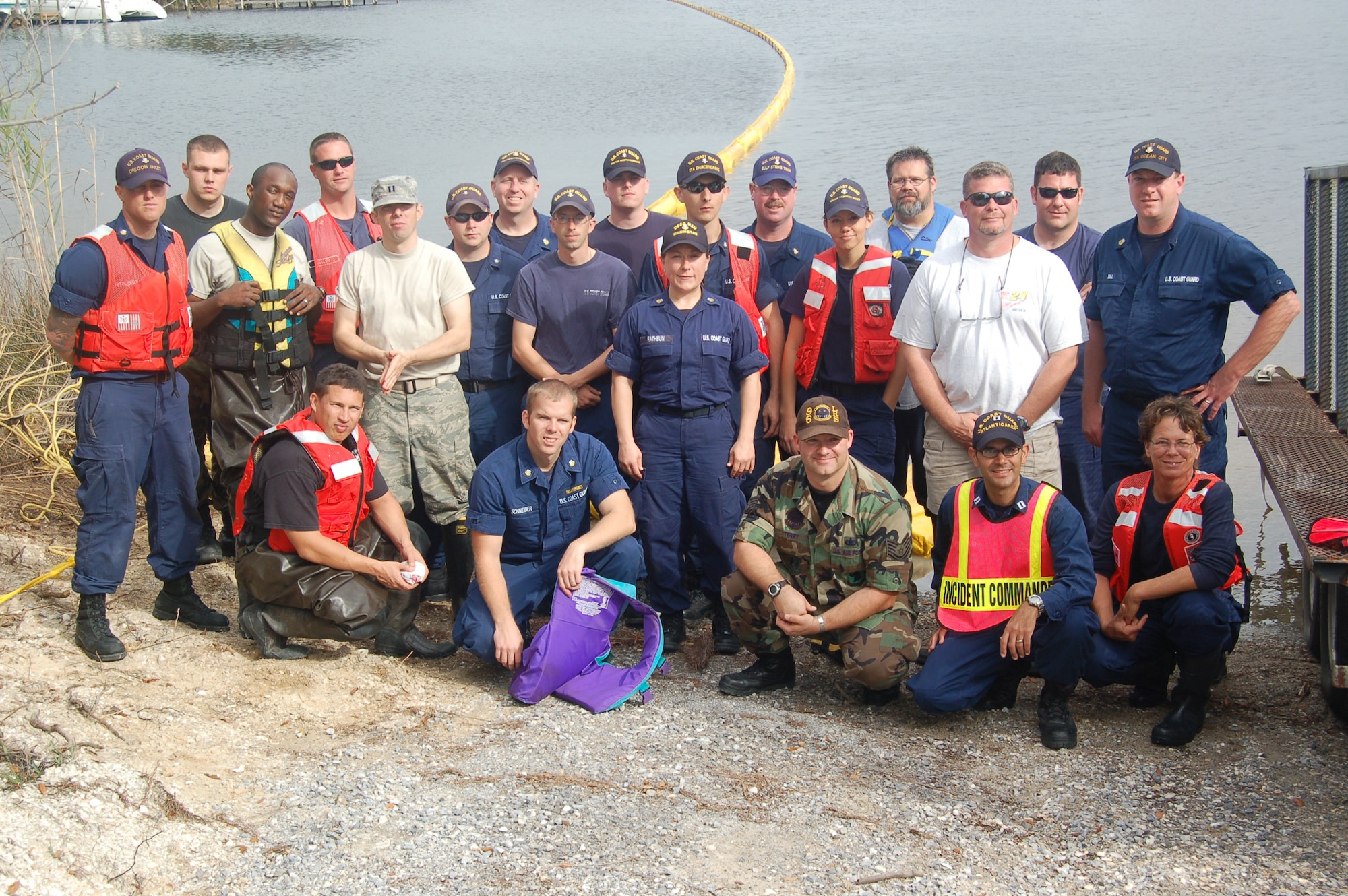 EGLIN AIR FORCE BASE, Fla. -- Eglin Airmen and Coast Guardsmen successfully completed a spill response training course and exercise.  The mock scenario called for the team to contain more than a million gallons of jet fuel spilled from a simulated barge from speading from Weekly Bayou out into Choctawhatchee Bay. (U.S. Air Force photo/Jerron Barnett) 