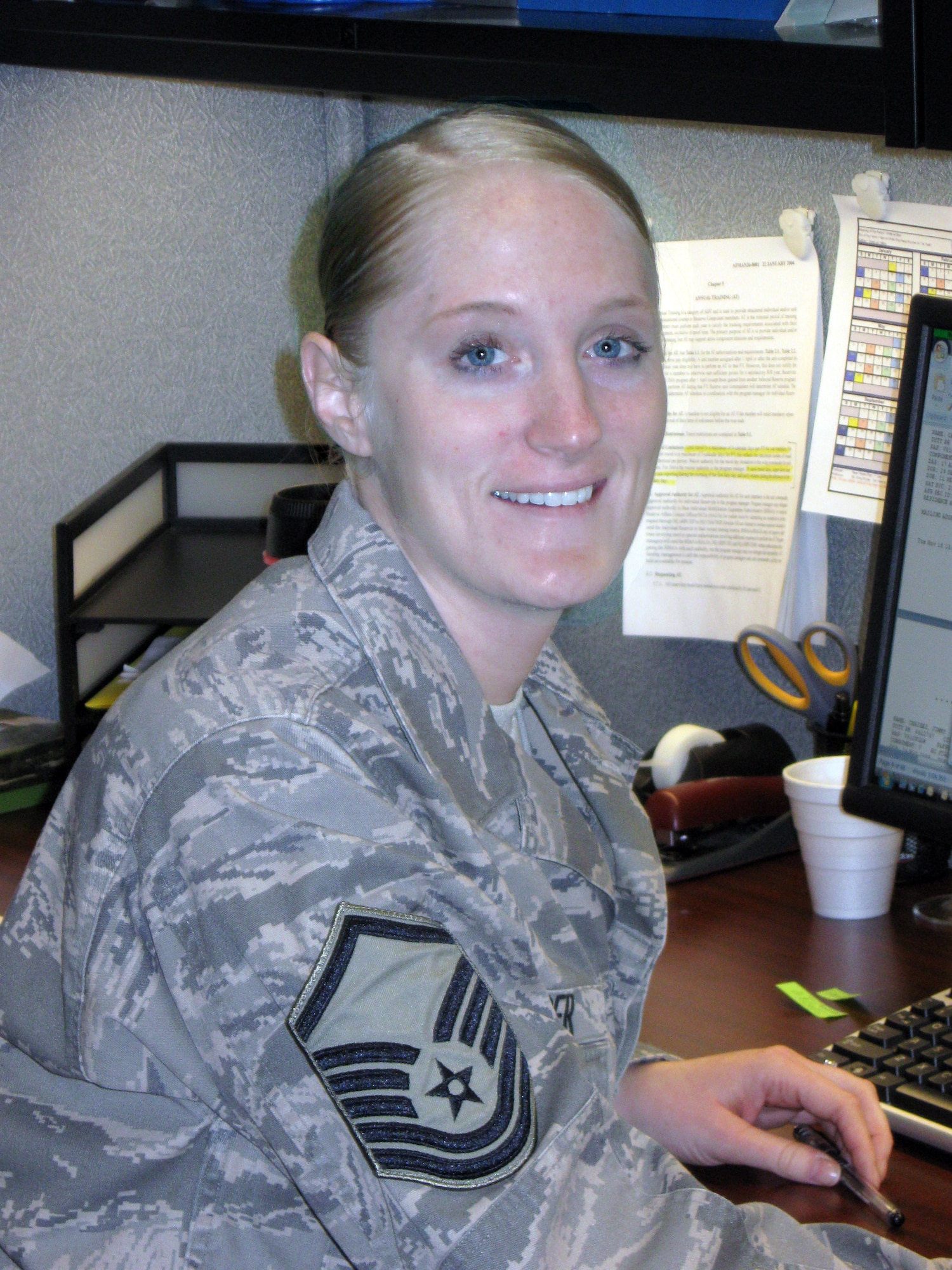 Master Sgt. Melanie Singer, 706th Fighter Squadron noncommissioned officer in charge of knowledge operations, was awarded Senior NCO of the Half on February 11, 2009. Sergeant Singer is responsible for performing commander support staff functions for the 45 members of the 706th FS and 926th GP staff here.