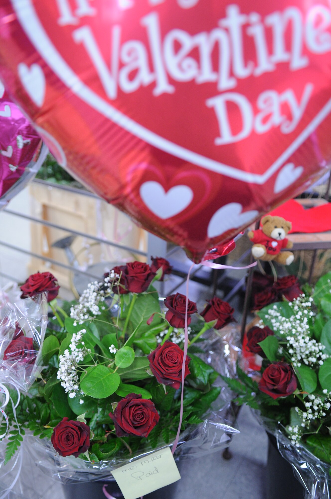 SPANGDAHLEM AIR BASE, Germany – A bouquet of roses sits outside the Spangdahlem Flower Shop. The flower shop employees worked through the night to make sure flower orders were ready for delivery on Valentine’s Day. (U.S. Air Force photo by Airman 1st Class Staci Miller)