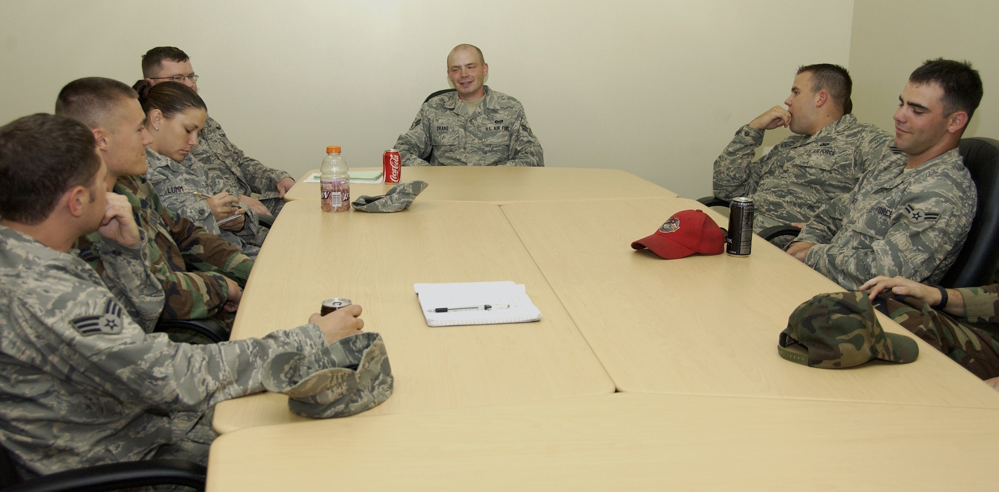 ANDERSEN AIR FORCE BASE, Guam - Airman 1st Class Jeremiah Drake, First Four president, conduct a general membership meeting at the Hotspot here Feb. 10. The First Four fosters professional growth and development for enlisted members of the Airman tier.(U.S. Air Force photo by Airman 1st Class Carissa Wolff)