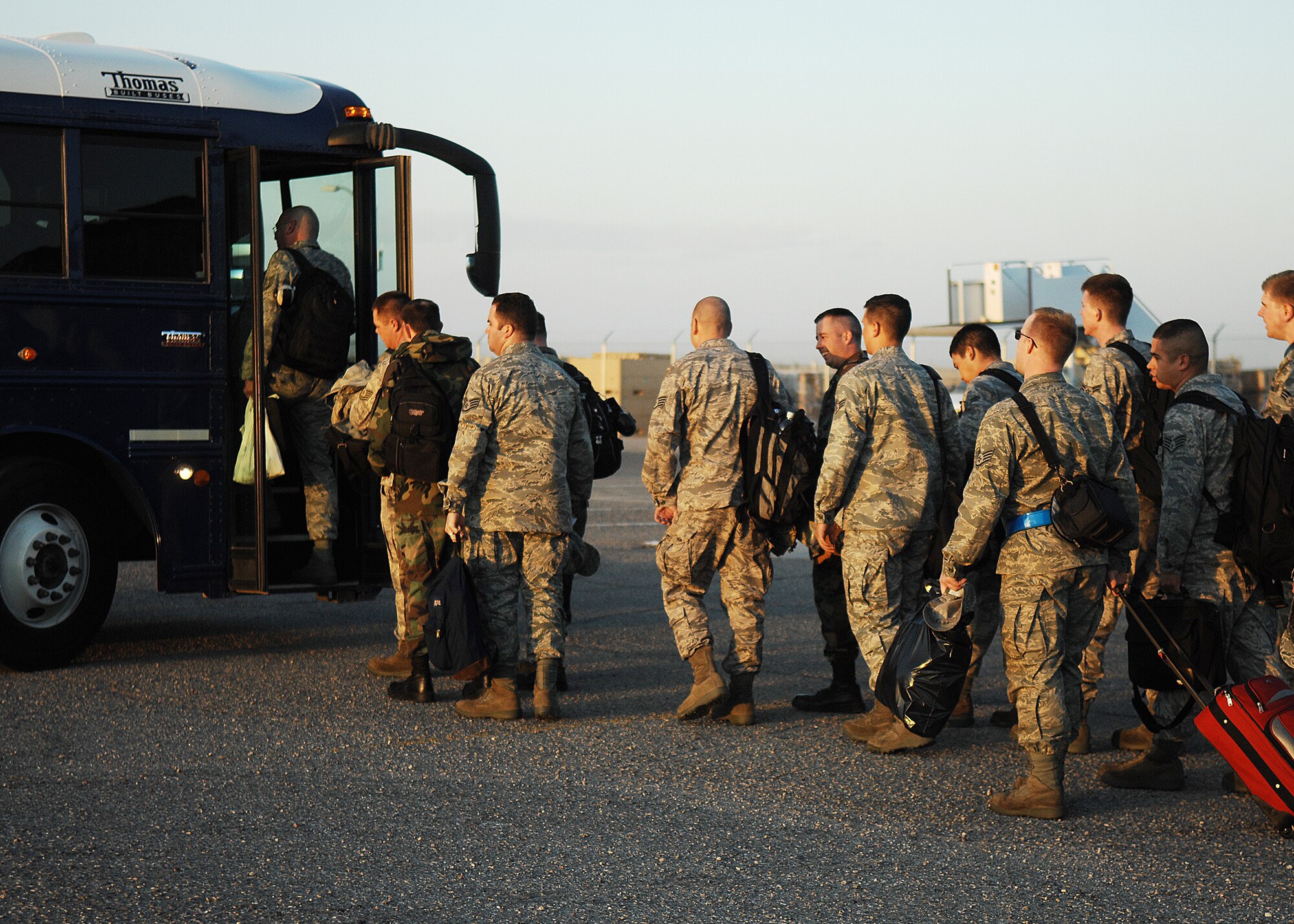 49th Fighter Wing commander, Col. Jeff Harrigian, greets members assigned to the 3rd Maintenance Group, Elmendorf Air Force Base, Alaska, on Feb. 17. Personnel and aircraft assigned to the 3rd Maintenance Group will stay at Holloman Air Force Base, N.M., until the volcanic activity observed at Mount Redoubt near Elmendorf subsides.

 (U.S. Air Force photo/SSgt Anthony Nelson Jr)
