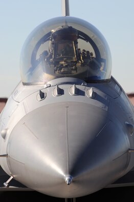 Maj. Scott Mclaren, 416th Flgiht Test Squadron pilot, prepares to taxi at Nellis Air Force Base, Nev., on Feb. 4 as part of Red Flag. Red Flag is administered by the U.S. Air Force Warfare Center and Nellis through the 414th Combat Training Squadron involving the air forces of the United States and its allies. (Air Force Photo by Airman First Class Brett C. Clashman)