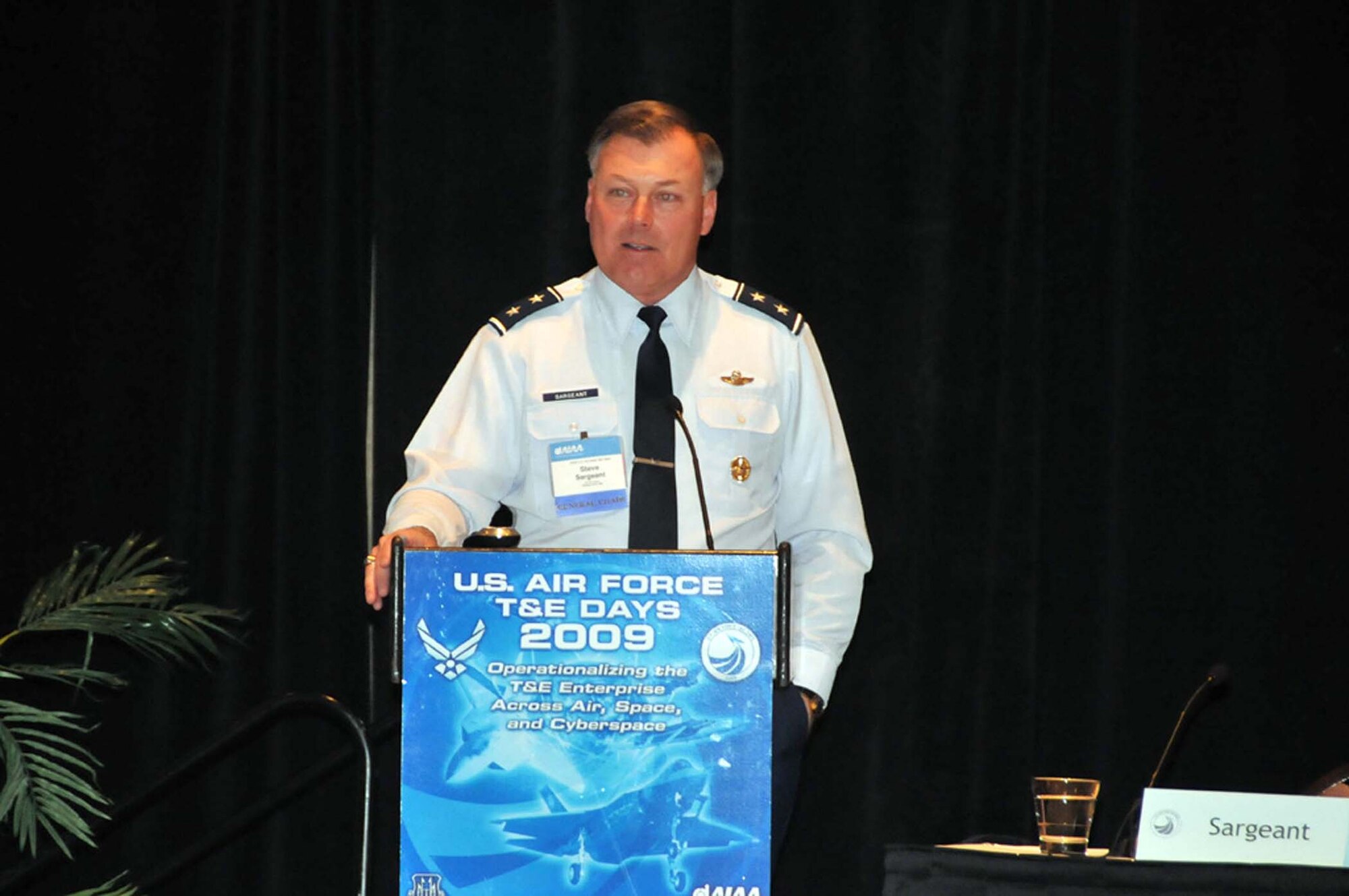 Air Force Operational Test and Evaluation Center Commander Maj. Gen. Stephen T. Sargeant speaks at the 2009 U.S. Air Force Test and Evaluation Days Conference in Albuquerque, N.M., Feb 10-12. The focus of the conference was about operationalizing the Air Force test and evaluation enterprise across the domains air, space, and cyberspace. (U.S. Air Force photo) 
