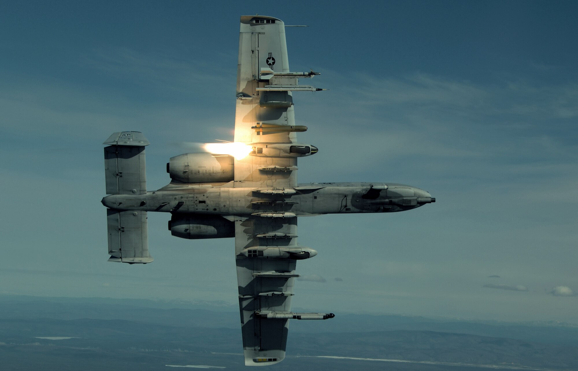 An A-10 Thunderbolt II, like this one, provides top cover and close-air support to coalition forces in Afghanistan and Iraq. The A-10s perform shows of force to deter enemy activities and protect ground forces.  (U.S. Air Force photo/Master Sgt. Robert Wieland) 