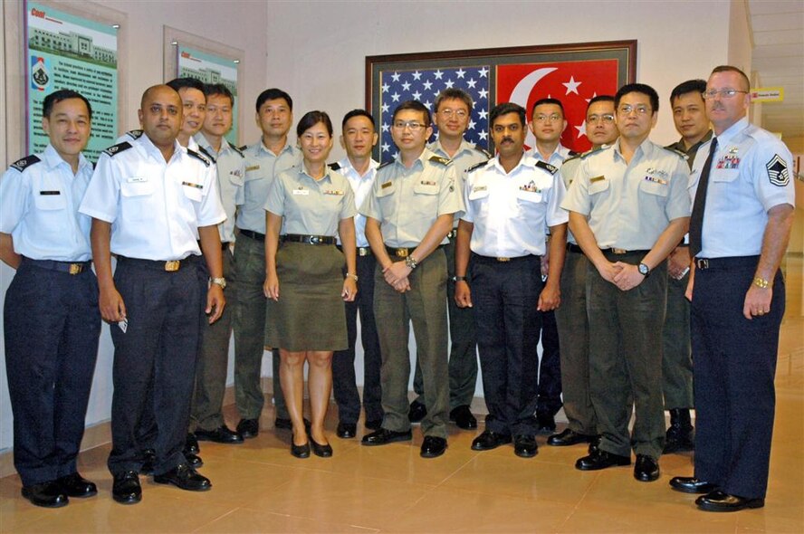 Senior Master Sgt. Duncan, director of operations at Kadena's Erwin Professional Military Education Center, is attending the Singapore's Armed Forces Warrant Officer School in search of valuable insights to add to the U.S. Air Force's professional military education. He is the only international student in the Singaporean military leadership program. (Courtesy photo)    