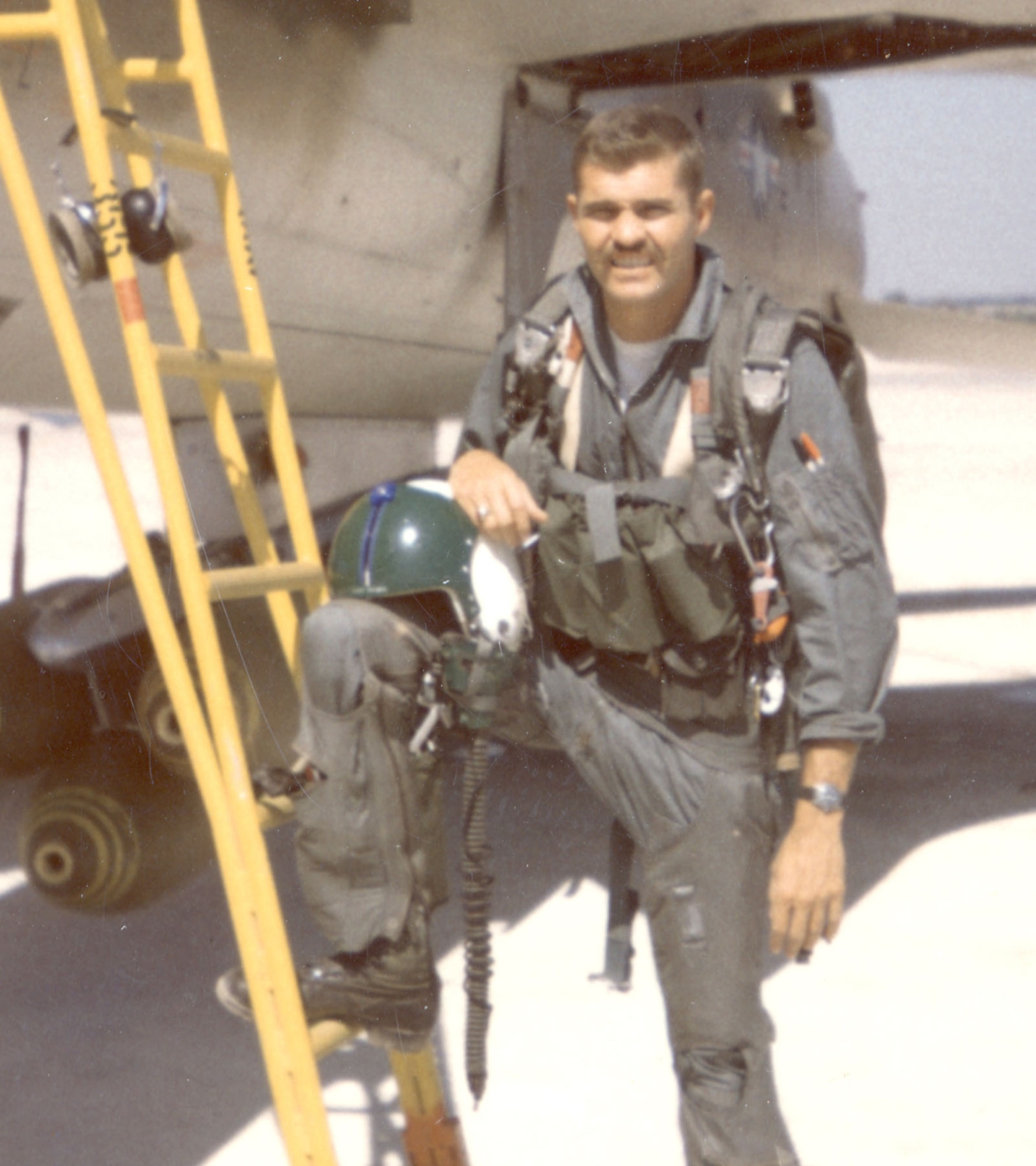Capt. Holmes pictured just before taking off on his 90th mission (his second mission that day). (U.S. Air Force photo)