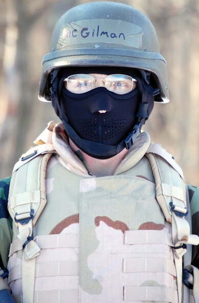 Airman 1st Class Brian Gilman, a student in the Advanced Contingency Skills Training Course prepares for a scenario for a training session in combat first aid on Feb. 5, 2009, on a Fort Dix, N.J., range.  ACST is taught by the U.S. Air Force Expeditionary Center's 421st Combat Training Squadron and prepares Airmen for upcoming deployments.  (U.S. Air Force Photo/Tech. Sgt. Scott T. Sturkol)