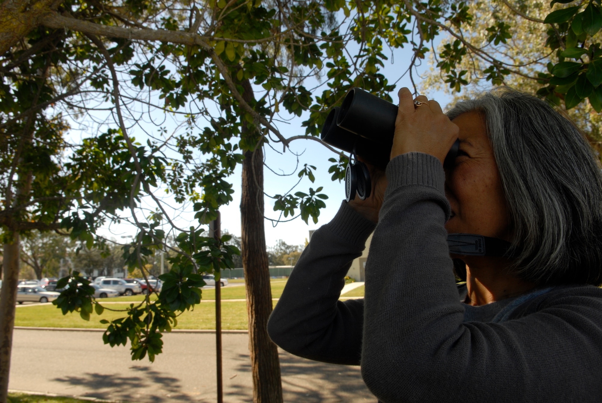 VANDENBERG AIR FORCE BASE, Calif. -- Jamie Uyehara, a environmental scientist with the 30th Civil Engineer environmental flight uses binoculars to search for bird nests prior to construction. She ensures that the natural habitat for local birds is not disturbed. (U.S. Air Force photo/Senior Airman Christian Thomas)
