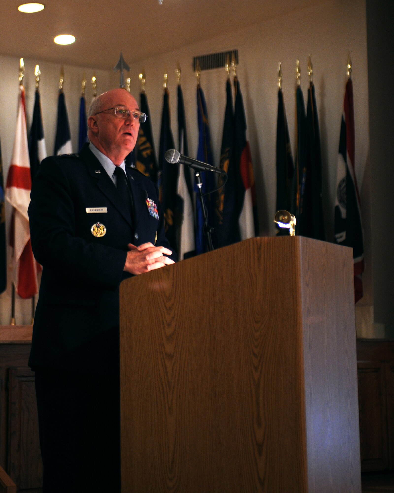 DYESS AIR FORCE BASE, Texas - Major General Cecil Richardson, Air Force Chief of Chaplains speaks to members of Team Dyess during the National Prayer Breakfast here, Feb. 18.  The National Prayer Breakfast is an annual event that was started by members of the Senate and House prayer groups and President Eisenhower in 1953.  (U.S. Air Force photo by Staff Sgt. Alan Garrison) 