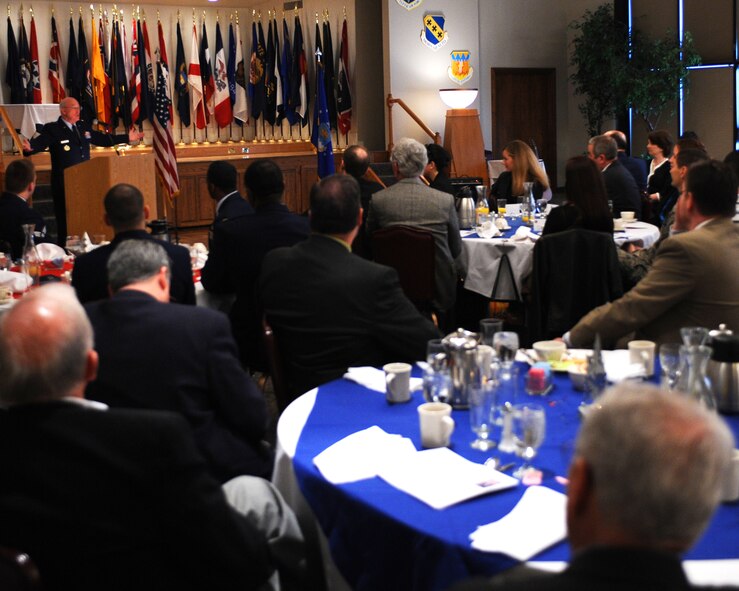 DYESS AIR FORCE BASE, Texas - Major General Cecil Richardson, Air Force Chief of Chaplains speaks to members of Team Dyess during the National Prayer Breakfast here, Feb. 18.  The National Prayer Breakfast is an annual event that was started by members of the Senate and House prayer groups and President Eisenhower in 1953.  (U.S. Air Force photo by Staff Sgt. Alan Garrison) 