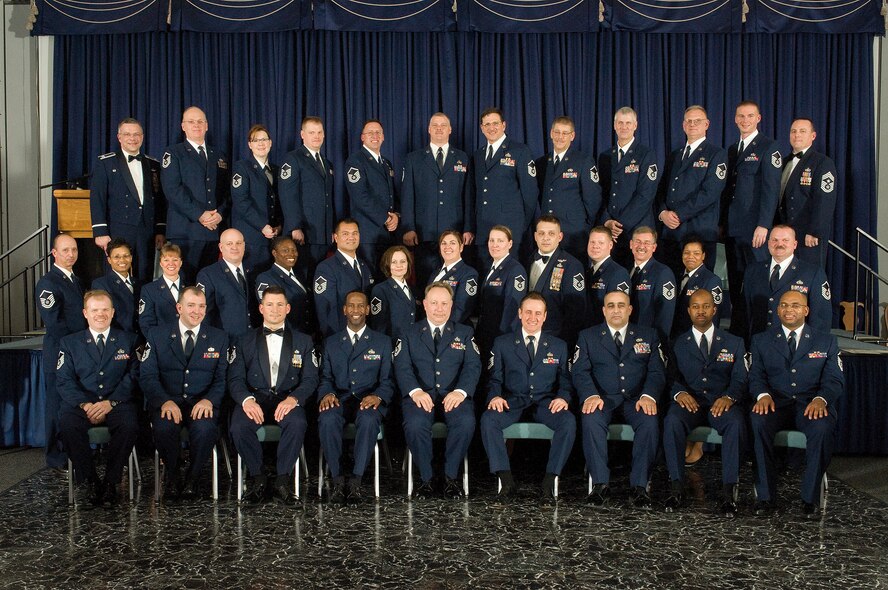 The 512th Airlift Wing inducted 33 master sergeants into the senior NCO corps at the Senior NCO Induction ceremony at The Landings here Feb. 7. Master sergeants who made rank between Dec. 1, 2007, and Nov. 1 were recognized at the event. (Air Force photo/Tom Randle)