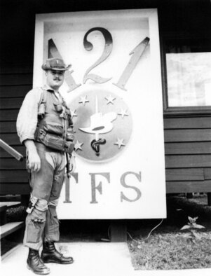 Lt. (later Maj.) Ed Rasimus, an F-105 pilot in the 421st TFS, completed his 100th mission over North Vietnam on Nov. 3, 1966. (U.S. Air Force photo)