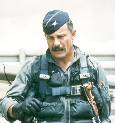 Col. Robin Olds, commander of the 8th Tactical Fighter Wing at Ubon RTAFB, had perhaps the most famous “bullet-proof” mustache. (U.S. Air Force photo)