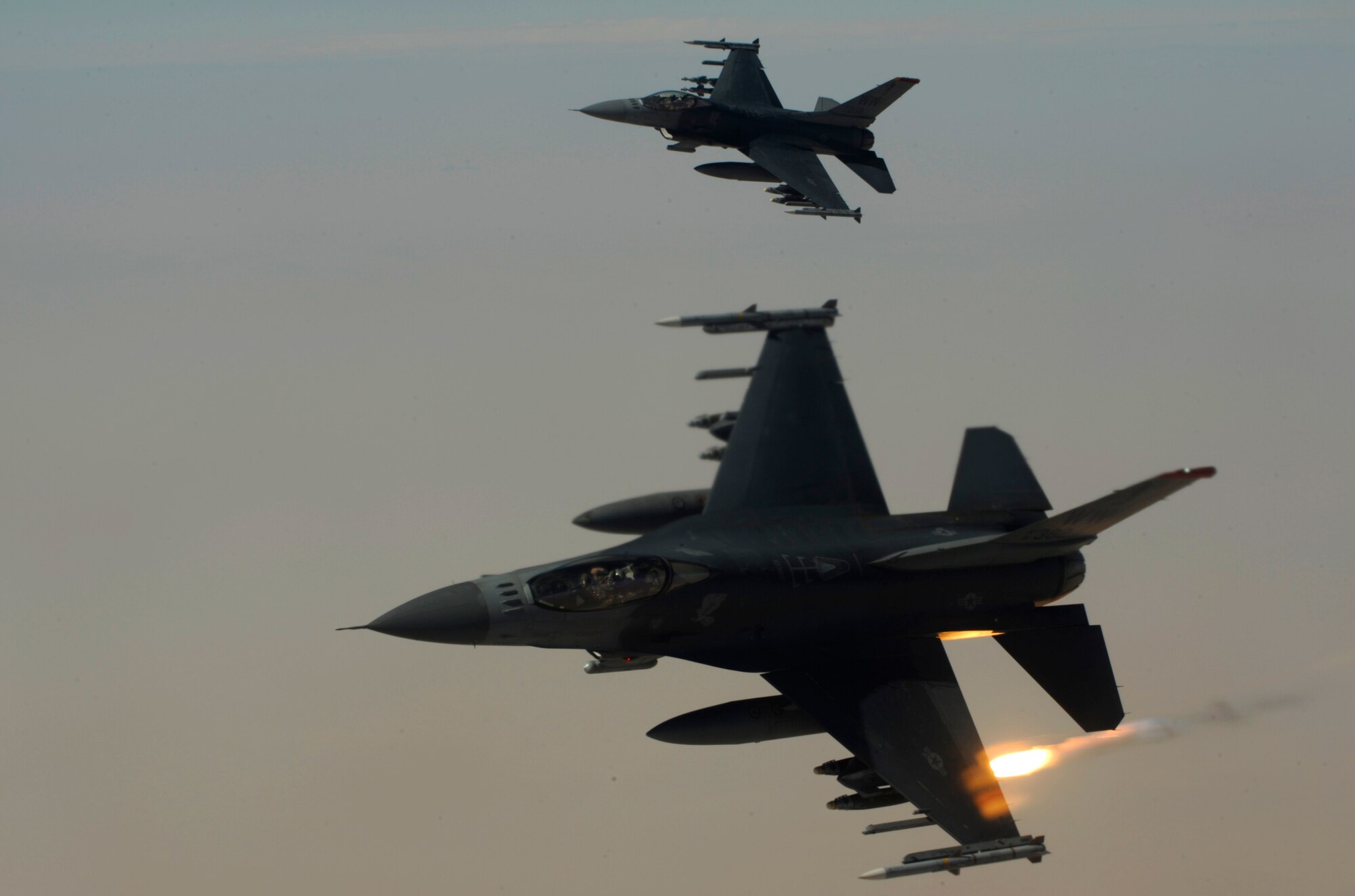 U.S. Air Force F-16 Fighting Falcons conduct close air support operations over Iraq on Feb. 17, 2009, in support of Operation Iraqi Freedom.(U.S. Air Force photo by Staff Sgt. James L. Harper Jr.)Released