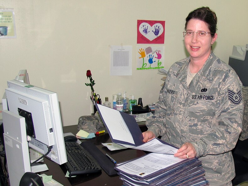 SOUTHWEST ASIA -- Tech. Sgt. Tamela Sanders, 386th Expeditionary Operations Group, is deployed from the 7th Operations Group at Dyess Air Force Base, Texas. (U.S. Air Force courtesy photo)