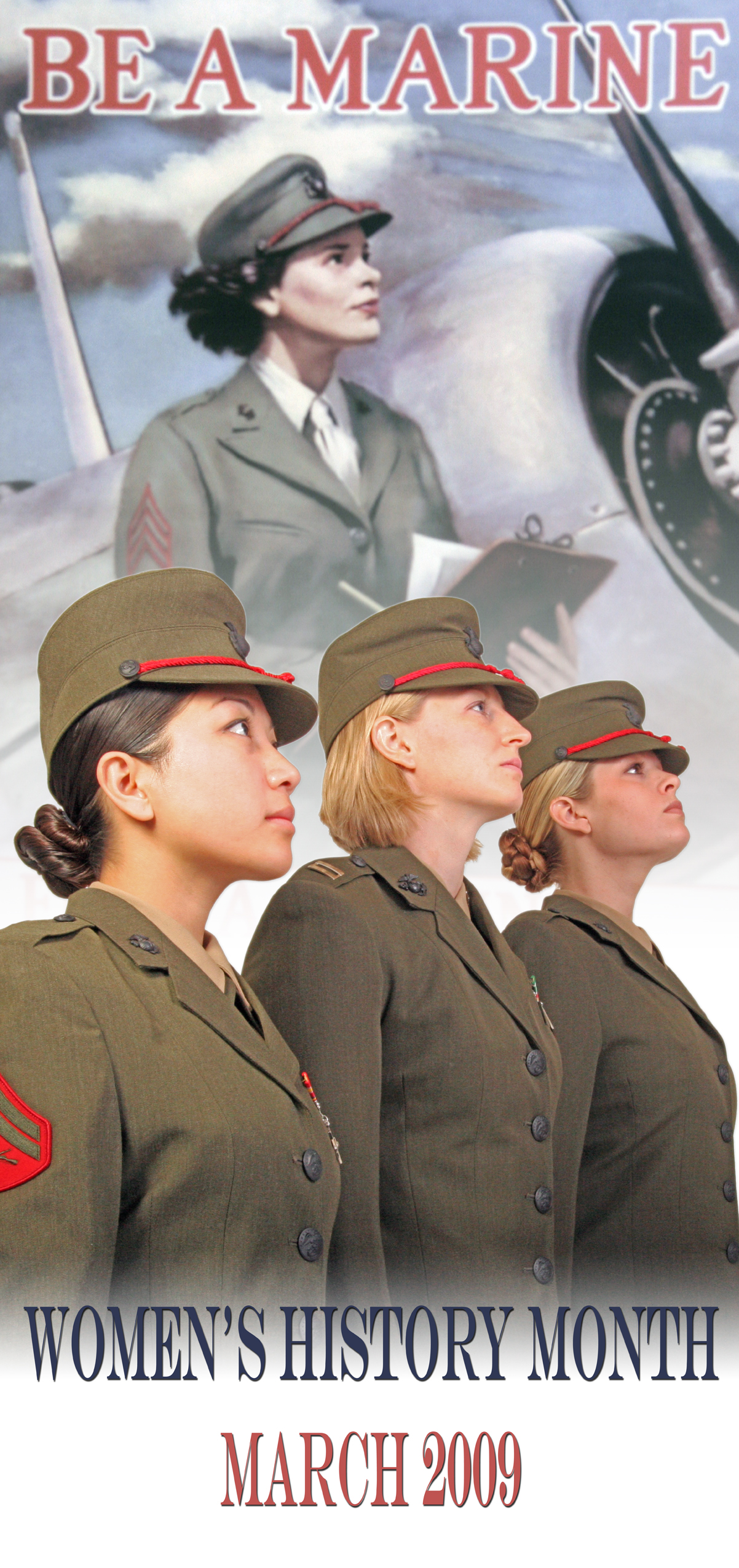 Marines of the 9th Marine Corps District, are seen in this recreation of a world war era recruiting poster directed toward the recruitment of women.