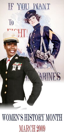 A Marine of the 9th Marine Corps District, are seen in this recreation of a world war era recruiting poster directed toward the recruitment of women.