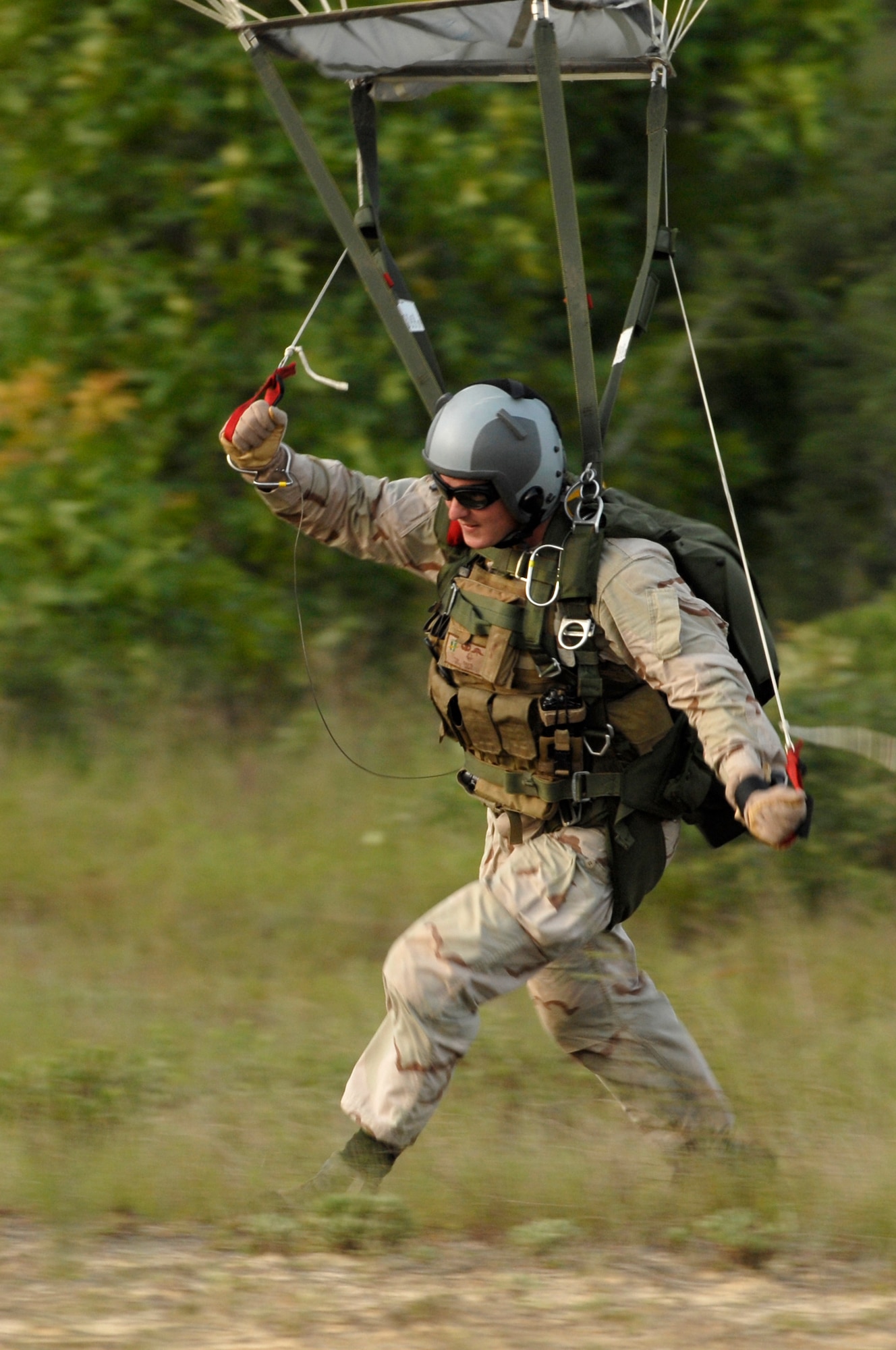 Staff Sgt. Timothy P. Davis during parachute readiness training. Sergeant Davis died of wounds suffered when his vehicle encountered an improvised explosive device in Afghanistan Feb. 20, 2009. He was assigned to the 23rd Special Tactics Squadron at Hurlburt Field, Fla. (U.S. Air Force photo)  
