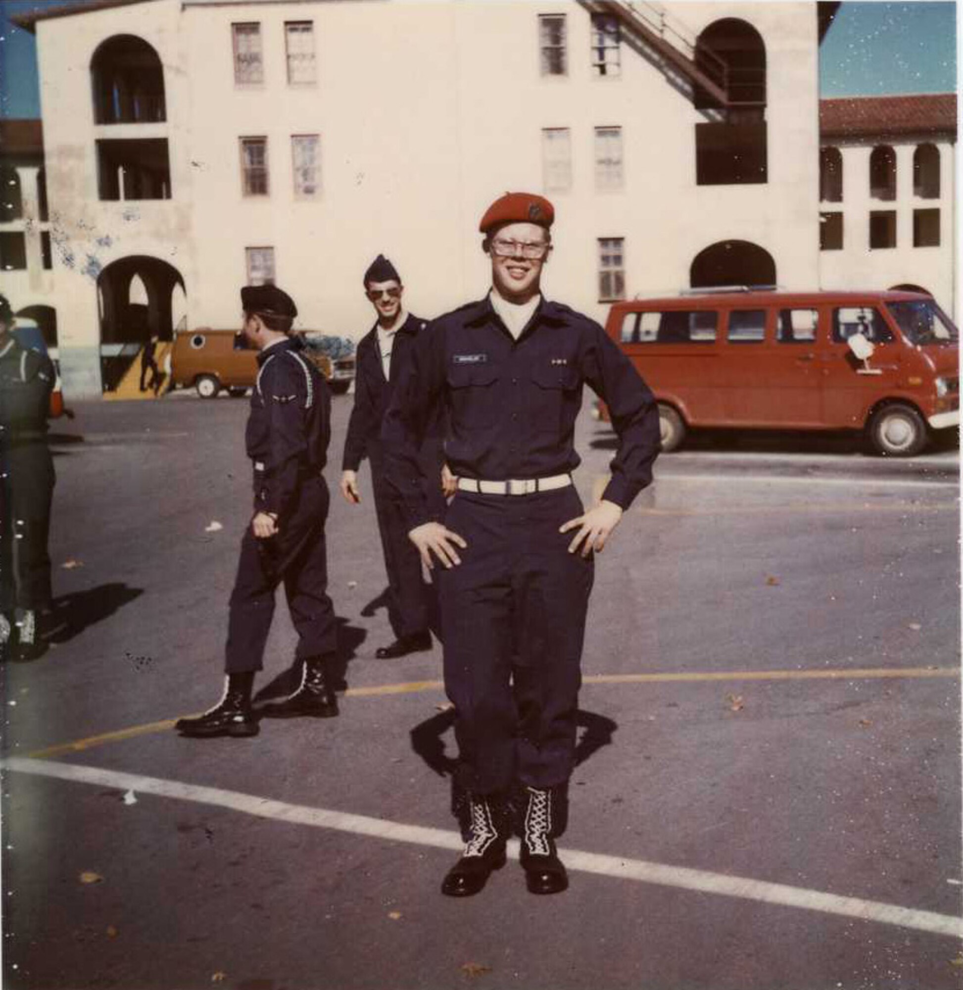A member of the "Red Dragon" drum and bugle corp, then-Airman Schueler performed instruments for base and local events for the Air Force. In this photo dated Nov. 15, 1975 at Fort Sill, Okla., the chief is wearing the Air Force's now-retired blue utility uniform. (Courtesy photo)