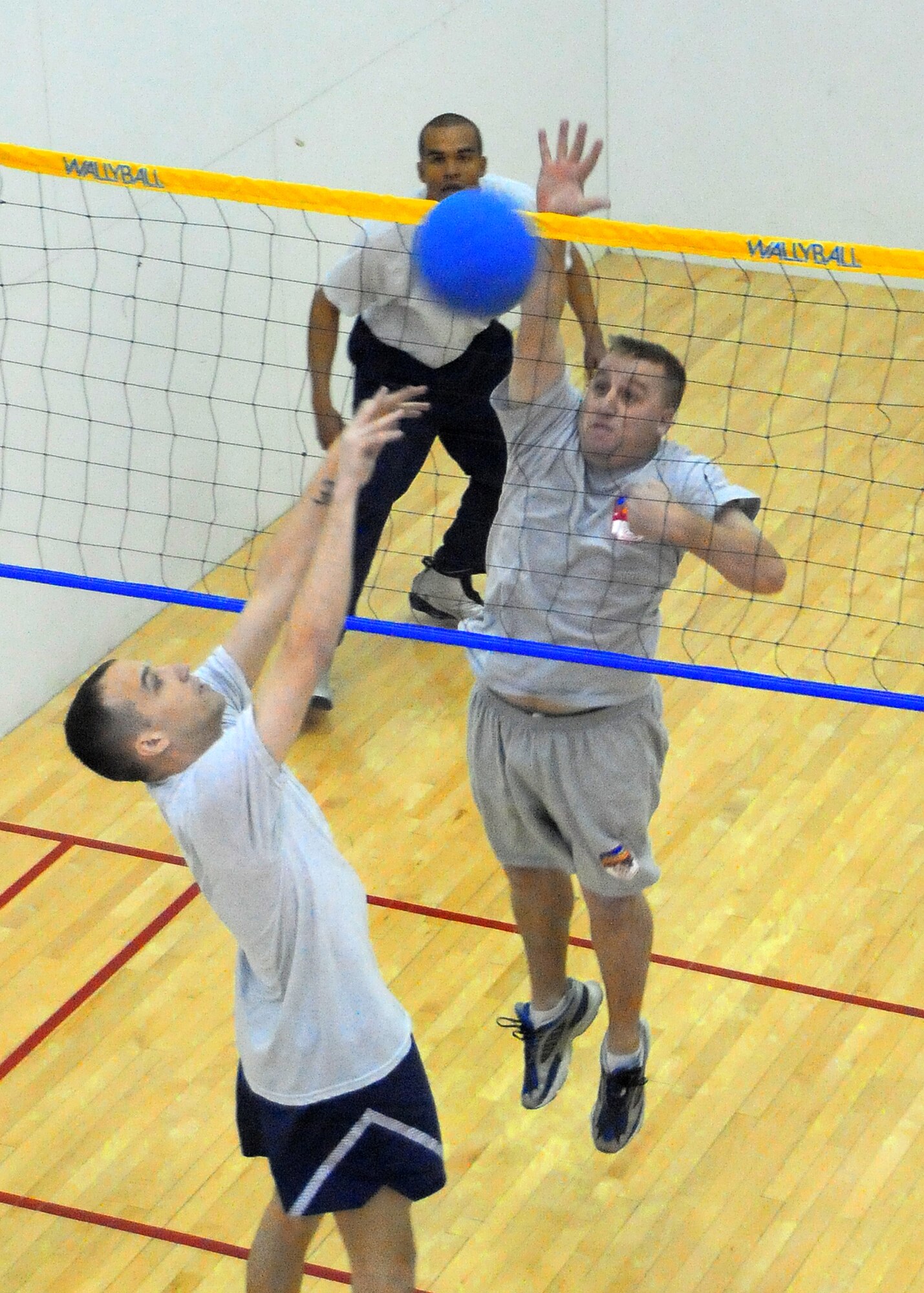 Senior Airman Michael Zimmerman, 49th Civil Engineering Squadron, spikes a ball during the Holloman Air Force Base, N.M., Fitness and Sports center Open House walleyball tournament, Feb. 20. (U.S. Air Force Photo/Tech. Sgt. Chris Flahive)