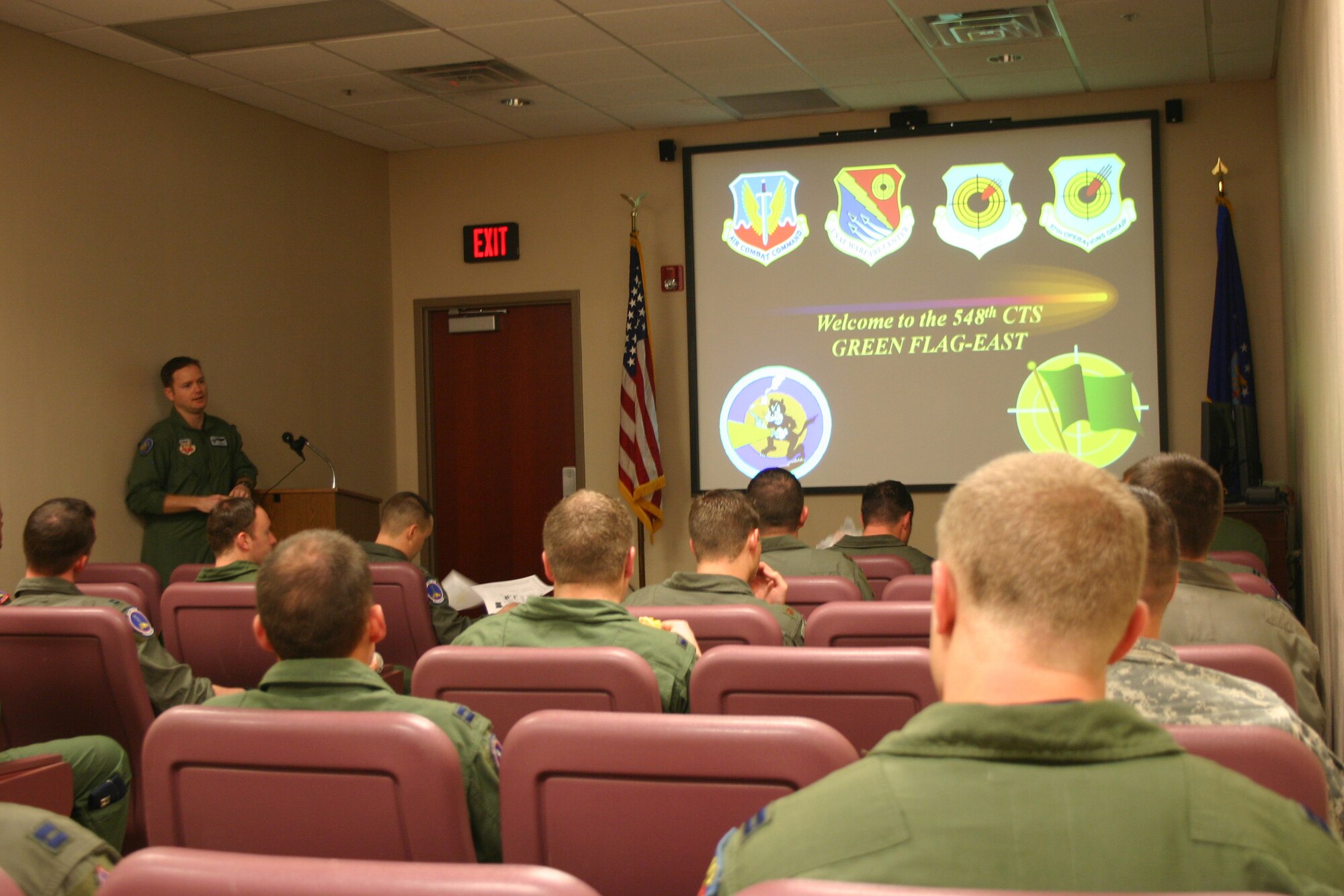 A-10 fighter pilots receive their first mission brief during the GFE training rotation 09-04. (JFIIT photo/Casey Bain)