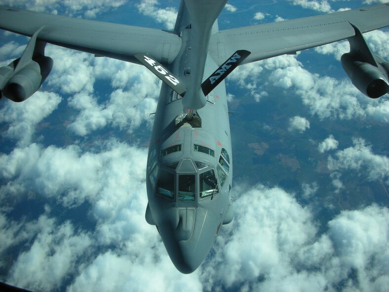 A KC-135 crew from the 336th Air Refueling Squadron is ready to refuel a B-52 from Barksdale AFB. (U.S. Air Force photo)