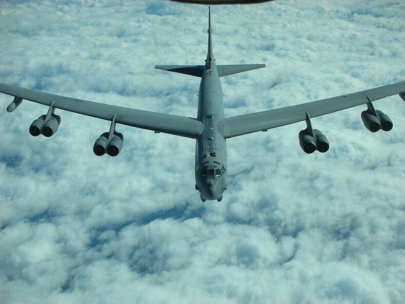 A KC-135 crew from the 336th Air Refueling Squadron is ready to refuel a B-52 from Barksdale AFB. (U.S. Air Force photo)