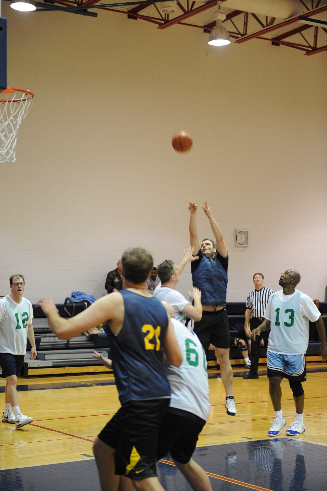 WHITEMAN AIR FORCE BASE, Mo.  – Mark Ernewein, 442nd Fighter Wing, takes a shot during the Over-30 Basketball championship game Feb. 23 at the Whiteman Fitness Center. The 442nd FW took on the 509th Force Support Squadron winning the game in overtime with a score of 45 – 42. (U.S. Air Force photo/Senior Airman Cory Todd)