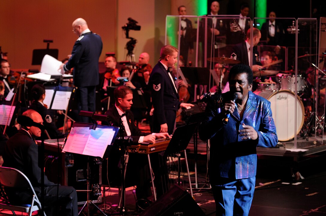 Charley Pride, legendary Country Music Hall of Fame star, performs with the United States Air Force Band as part of their Guest Artist Series concert at Daughters of the American Revolution Constitution Hall Feb. 22. A special performance was also given by this year’s Col. George S. Howard young artist competition winner Katherine Kohler with guest emcee Bernie Lucas, host of America’s Music on 98.7 WMZQ. (U.S. Air Force photo by Staff Sgt. Dan DeCook)