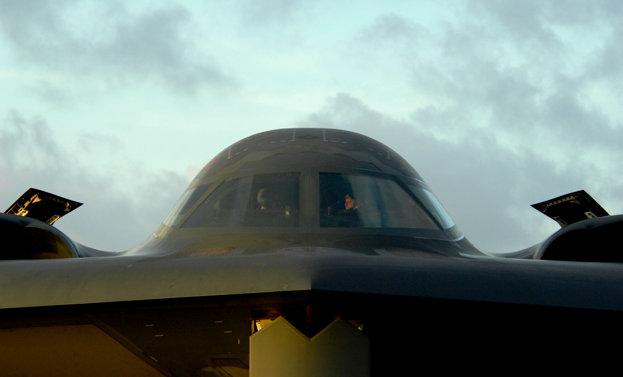 A B-2 Spirit taxis Feb. 23 after arriving at Andersen Air Force Base, Guam. More than 250 Airmen and four B-2 Spirits, 509th Bomb Wing, 13th Bomb Squadron Whiteman Air Force Base, Mo., began arriving here to replace the 23rd Expeditionary Bomb Squadron and its B-52 Stratofortress as the Pacific regions Continuous Bomber Presence. The bomber rotation to Andersen is aimed at enhancing regional security, demonstrating U.S. commitment to the Pacific region. The Air Force will continue to rotate bombers and fighters on a regular basis to ensure regional stability.

(U.S. Air Force photo/ Master Sgt. Kevin J. Gruenwald) released

