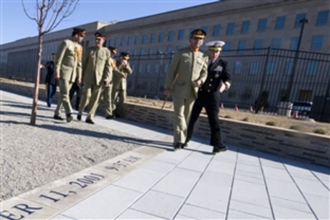 Pakistani Chief of the Army Staff Gen. Ashfaq Kayani visits the Pentagon 9/11 memorial during his visit in Washington, D.C. on Feb. 24, 2009.   