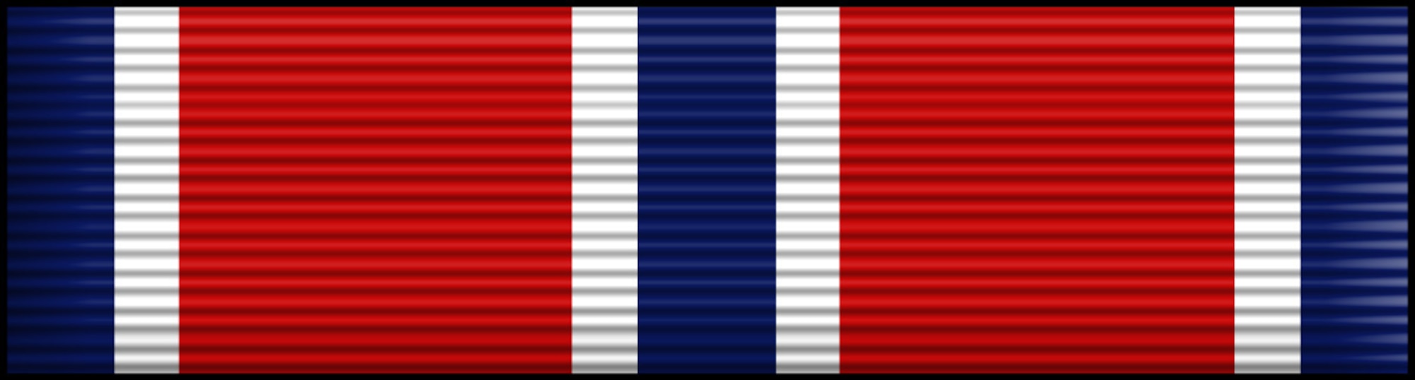 The Secretary of the Air Force authorized this award on Aug. 26, 1969. The Air Force Organizational Excellence Award recognizes the achievements and accomplishments of U.S. Air Force organizations or activities. It is awarded to Air Force internal organizations that are entities within larger organizations. They are unique, unnumbered organizations or activities that perform functions normally performed by numbered wings, groups, squadrons and related organizations. This award is a ribbon with a narrow blue center stripe, flanked by a thin white stripe, a wide red stripe, a thin white stripe, edged with a narrow blue stripe. A bronze "V" device is worn on the ribbon to denote award for combat or direct combat support actions. (Air Force Photo)