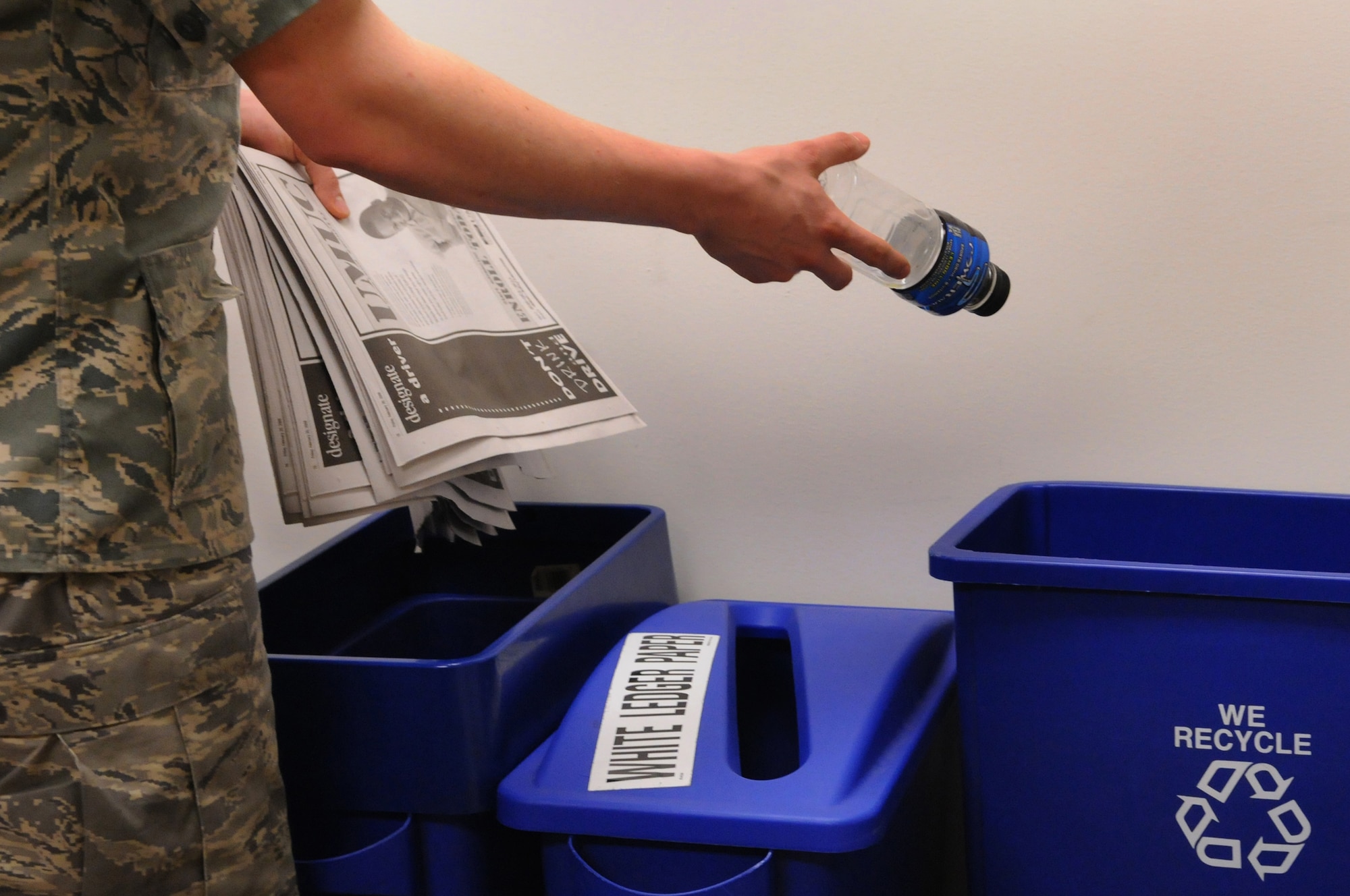 Recycling can have long-lasting and positive effects on the environment.  Achieving an 80 percent recycling rate would eliminate the green-house gases generated from 2,500 automobiles. (U.S. Air Force photo by Senior Airman Tim Chacon)