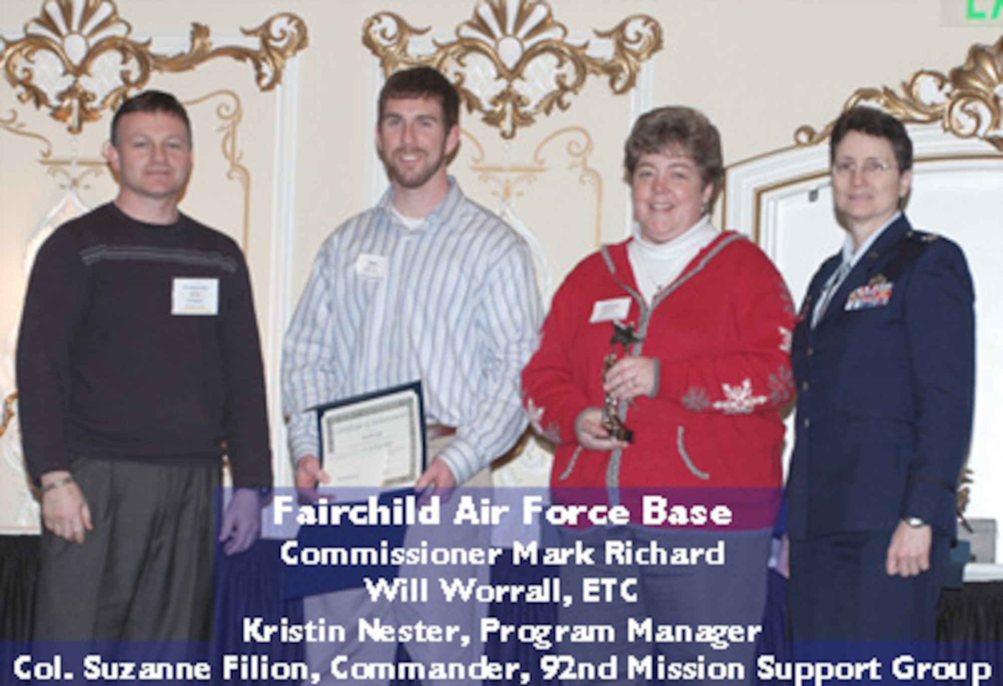 William Worrall, 92nd Civil Engineer Squadron and employee transportation coordinator, receives one of three coveted 2008 Pinnacle Awards at the Way to Go Awards Ceremony on Jan. 29 at the Davenport Hotel. 